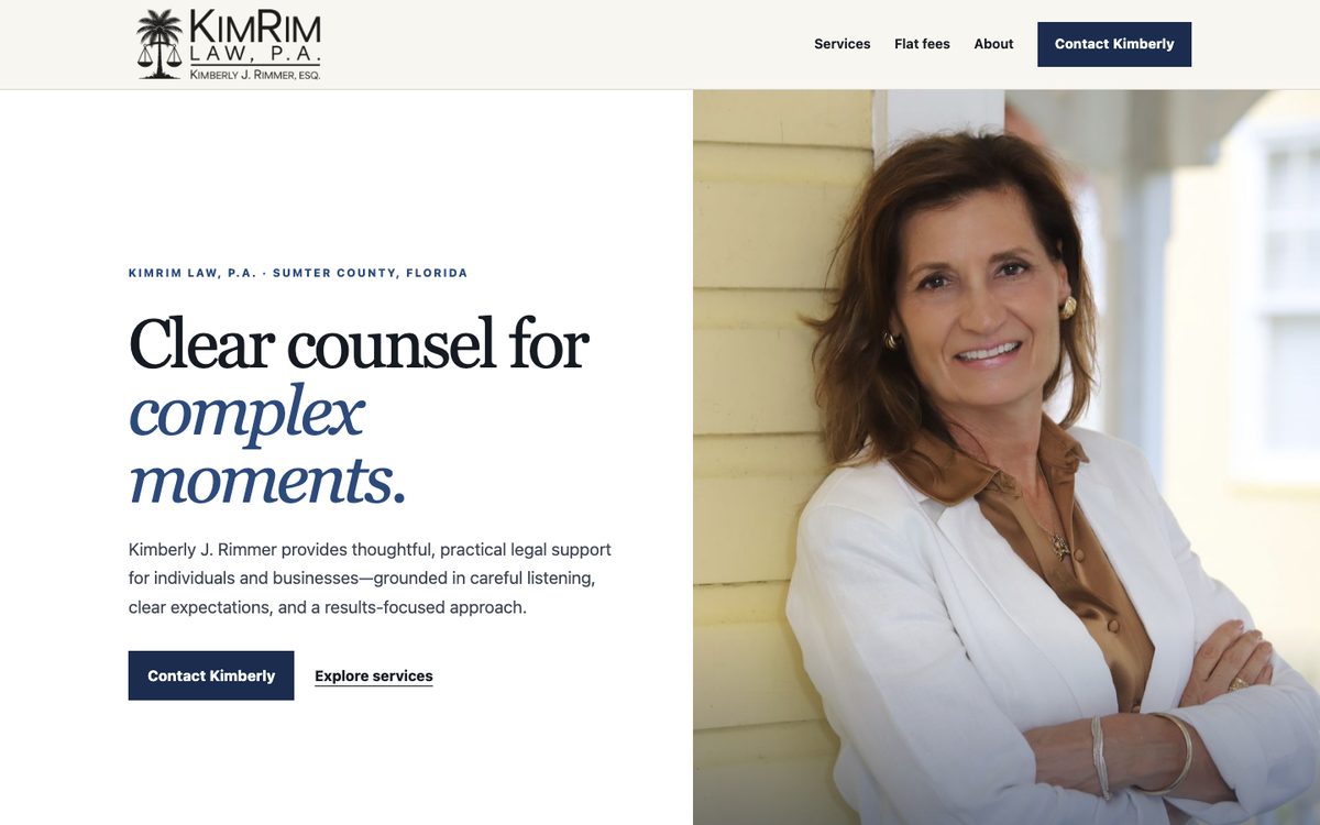 Homepage of KimRim Law, P.A.